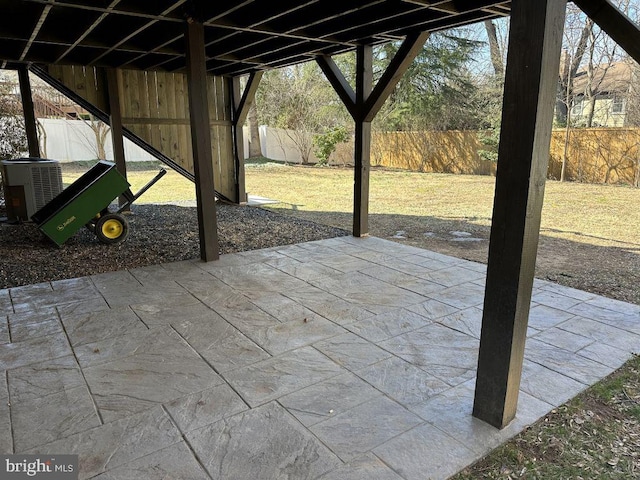 view of patio / terrace with a fenced backyard and central AC