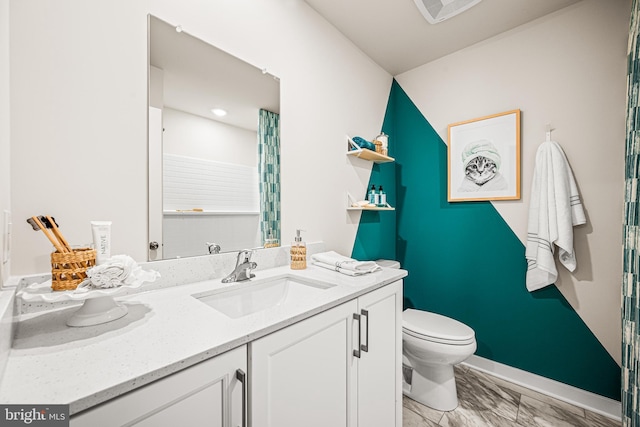 full bathroom featuring visible vents, vanity, and toilet