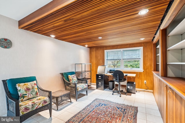 office with light tile patterned floors and recessed lighting