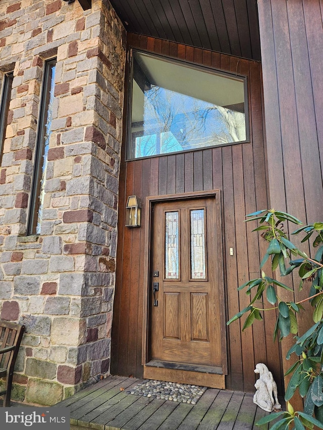 entrance to property with board and batten siding