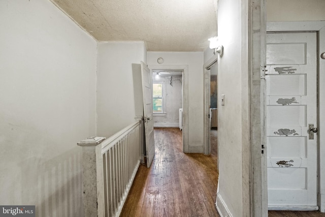 hall featuring hardwood / wood-style flooring and radiator