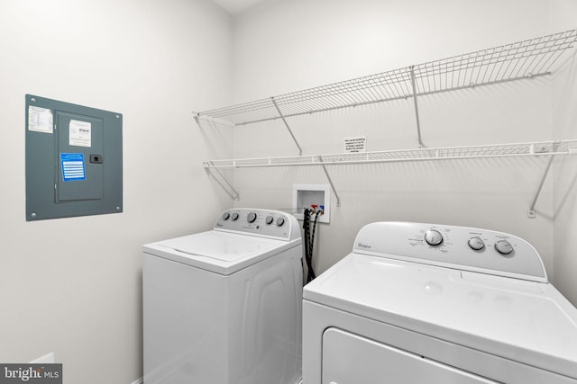 laundry area with laundry area, electric panel, and separate washer and dryer