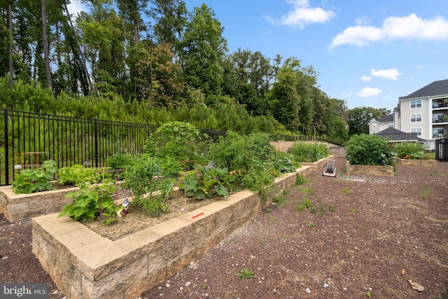 view of yard with a garden and fence