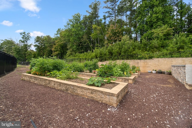 view of yard with fence and a garden