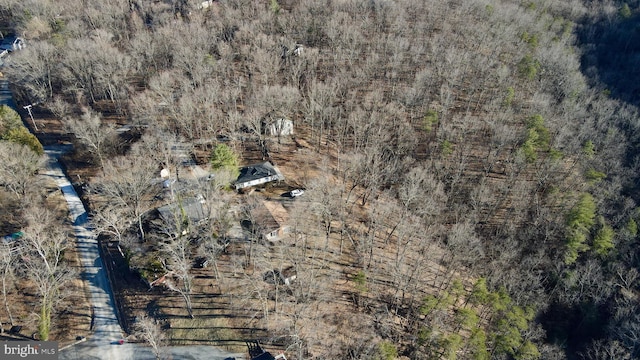 birds eye view of property featuring a view of trees