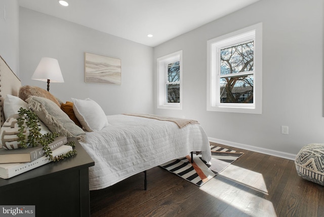 bedroom featuring recessed lighting, baseboards, and hardwood / wood-style flooring