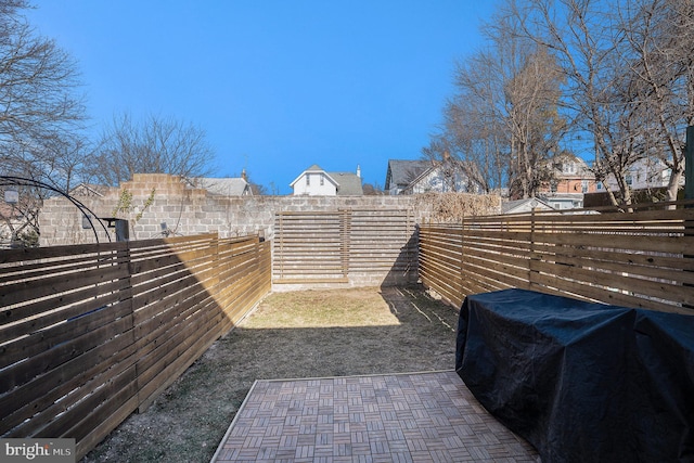 view of yard featuring a patio area and a fenced backyard