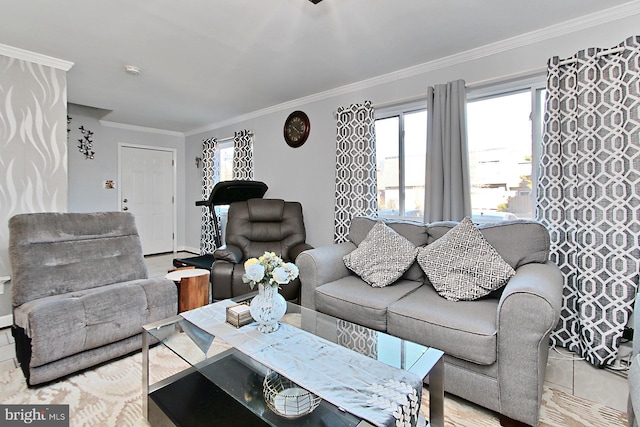 living room featuring ornamental molding