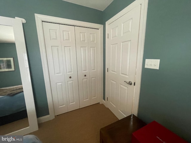 bedroom featuring carpet and a closet