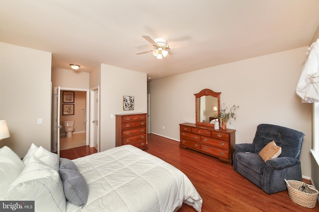 bedroom featuring ceiling fan and wood finished floors