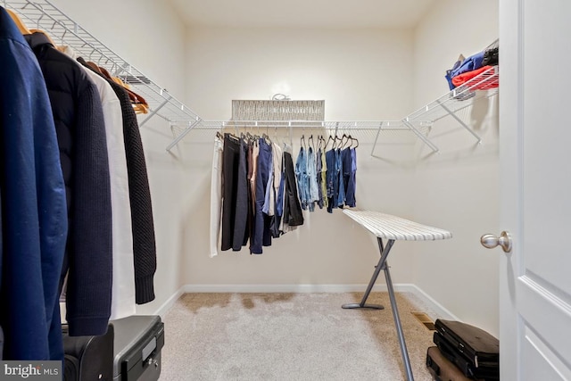 walk in closet with carpet