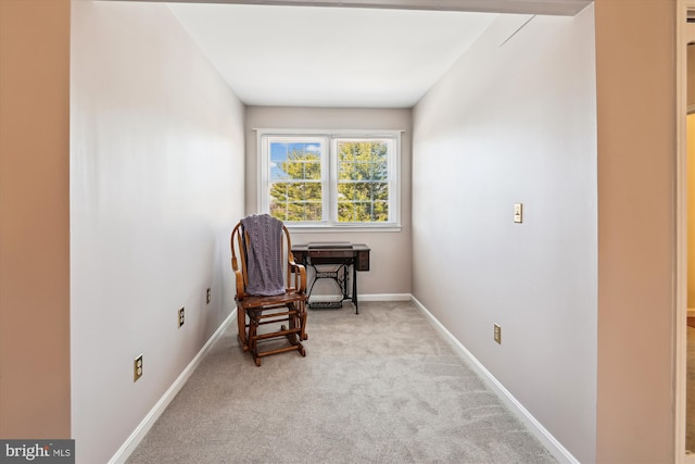 sitting room with baseboards and carpet floors