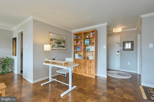 entrance foyer featuring baseboards and crown molding