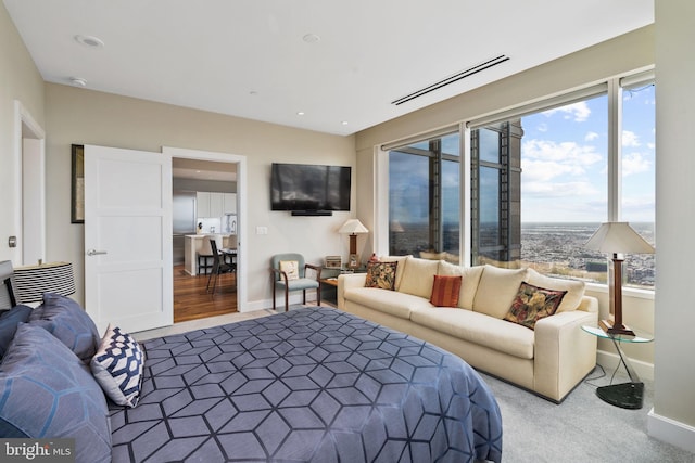 bedroom featuring recessed lighting, visible vents, and baseboards