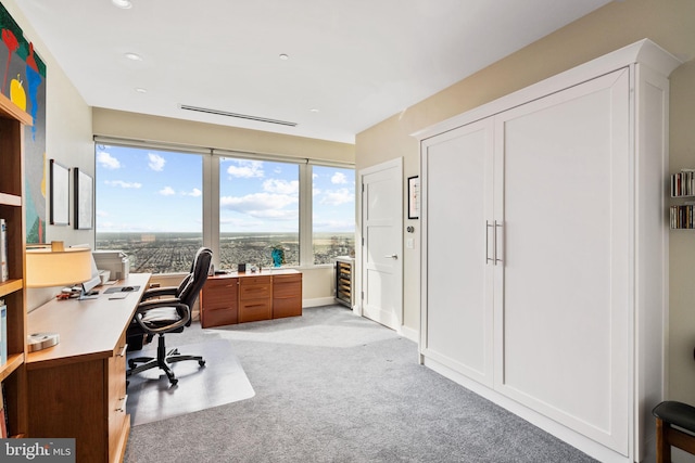 office with light carpet