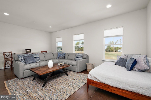 bedroom with recessed lighting and hardwood / wood-style flooring