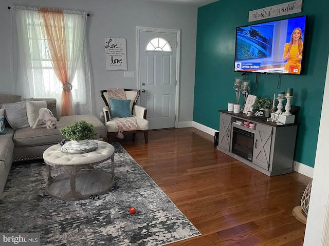 living room featuring baseboards and wood finished floors