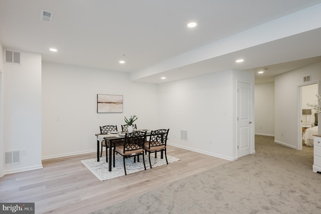 dining room featuring recessed lighting and visible vents