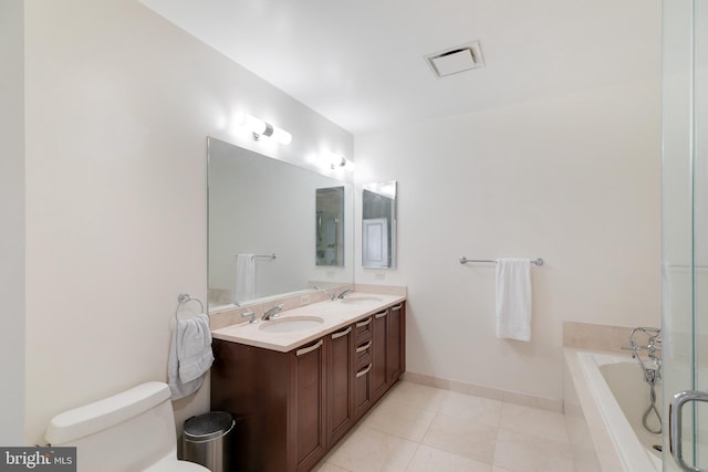 full bath featuring visible vents, a sink, toilet, and a bath