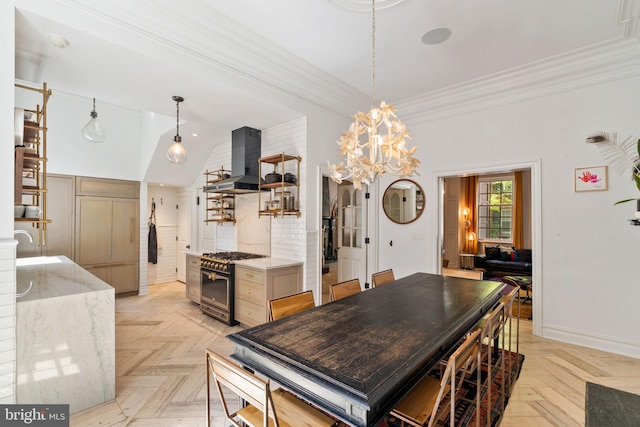 922 Clinton St, Philadelphia, PA 19107 - dining space with a chandelier and crown molding