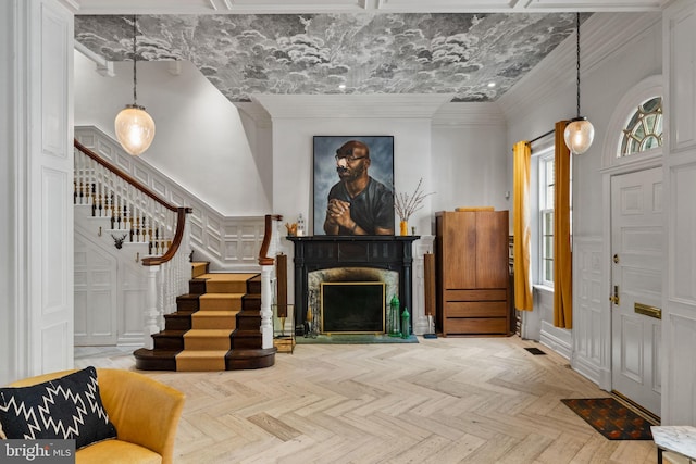 922 Clinton St, Philadelphia, PA 19107 - foyer entrance featuring stairway and a fireplace