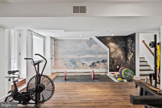 922 Clinton St, Philadelphia, PA 19107 - workout area featuring wood finished floors, baseboards, and recessed lighting