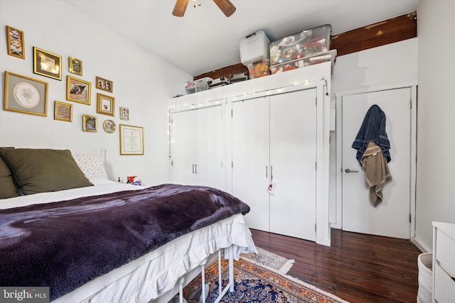 bedroom featuring ceiling fan and wood finished floors