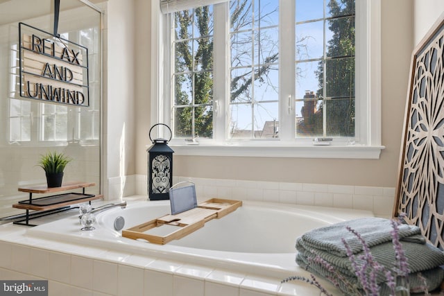 bathroom with a healthy amount of sunlight and a bath