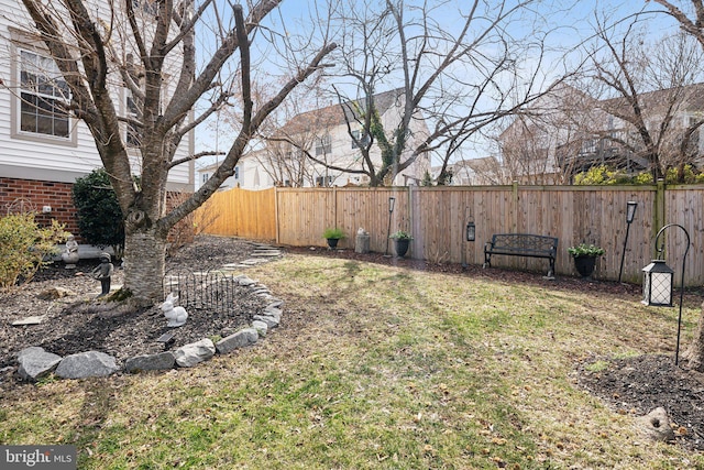 view of yard featuring a fenced backyard