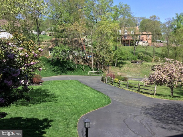 surrounding community featuring fence and a yard