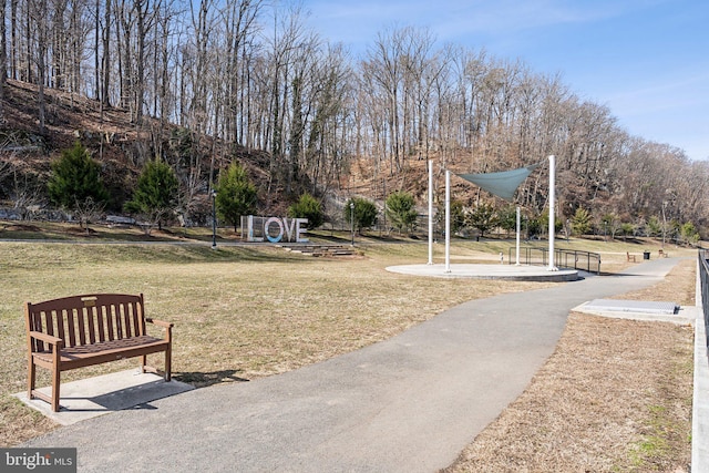 view of property's community featuring a lawn