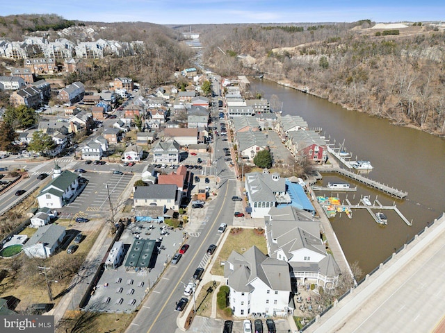 aerial view with a water view and a residential view