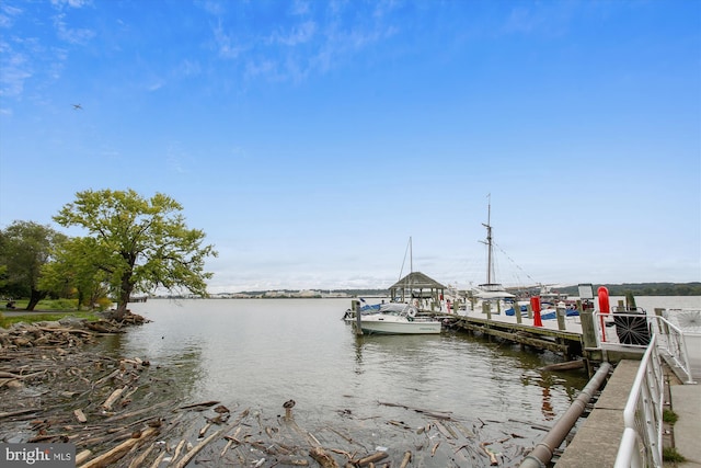 view of dock featuring a water view