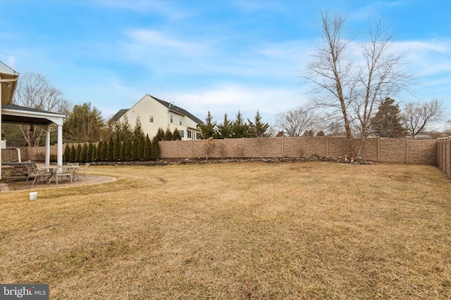 view of yard featuring a patio area and a fenced backyard