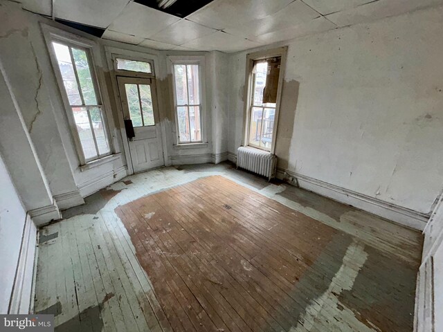 spare room featuring light wood-style floors and radiator heating unit