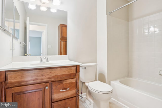 bathroom with shower / bathtub combination, toilet, and vanity