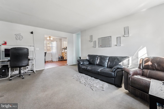 living room with light carpet