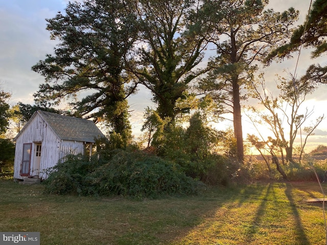 view of yard with an outbuilding