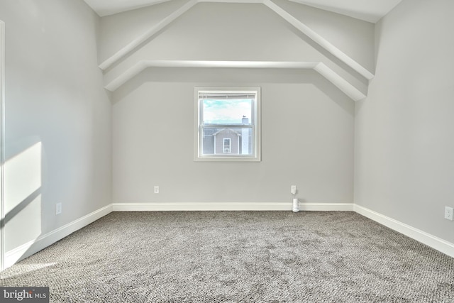 additional living space featuring carpet, baseboards, and vaulted ceiling