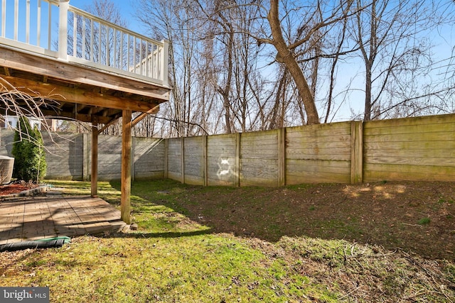 view of yard with a fenced backyard