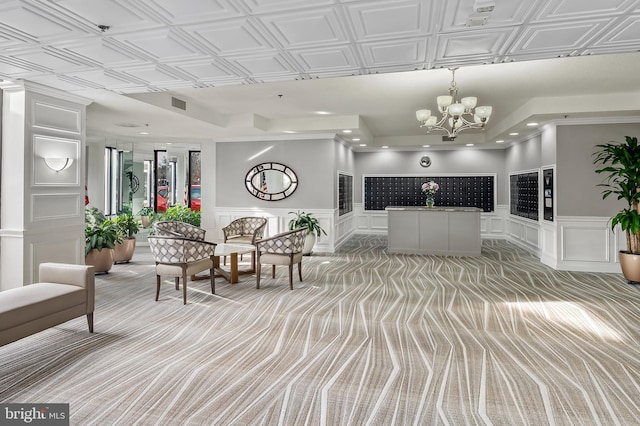 reception area with visible vents and a chandelier