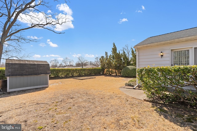 view of yard with a storage shed and an outdoor structure