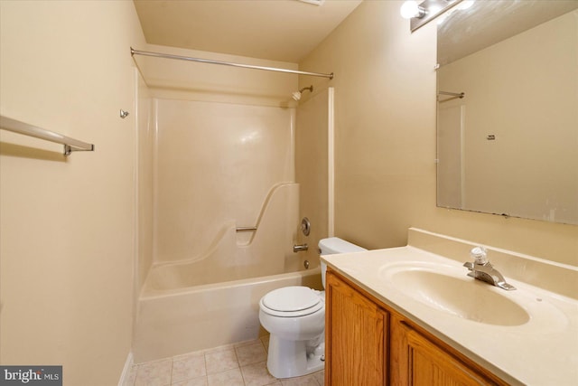 bathroom with shower / bath combination, vanity, toilet, and tile patterned floors