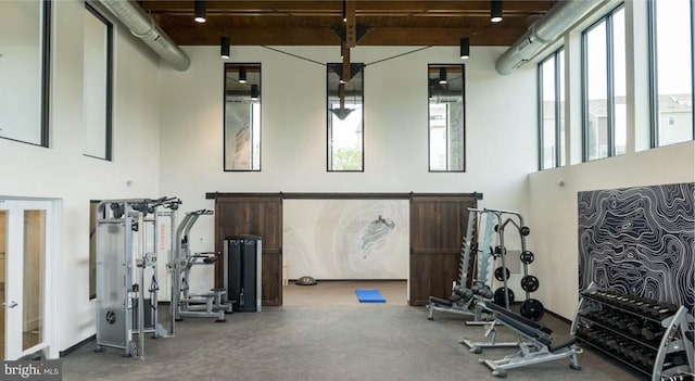 gym with a high ceiling