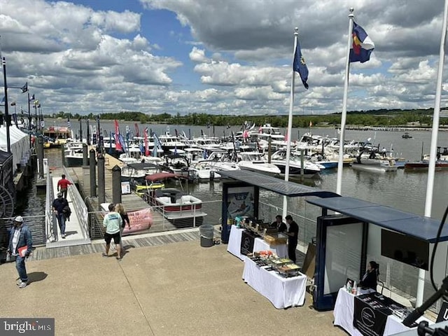 view of dock with a water view