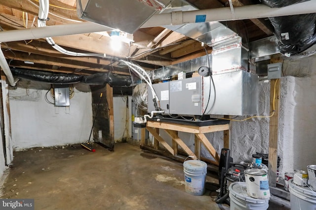 unfinished basement with electric panel