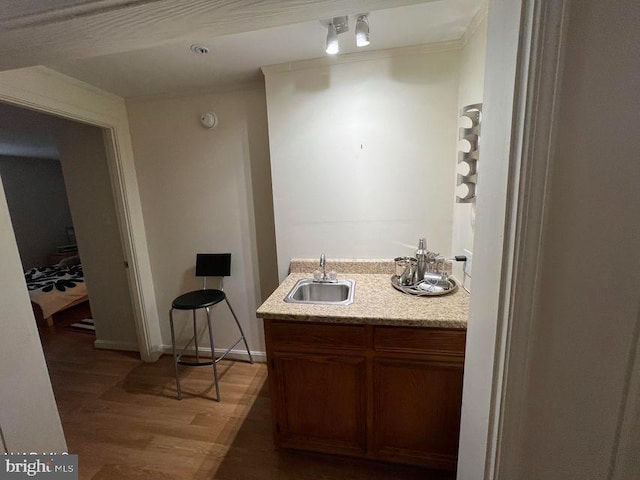 bathroom with a sink, baseboards, and wood finished floors