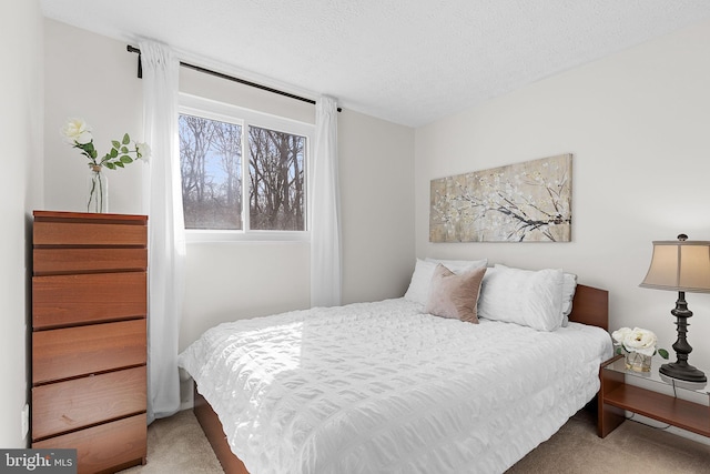 bedroom featuring a textured ceiling and carpet floors