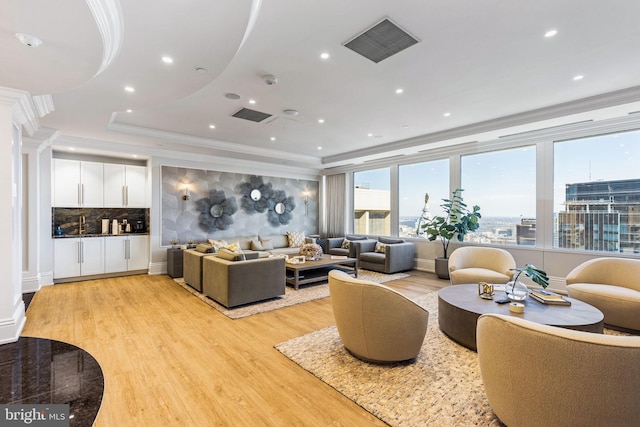 lobby with a view of city and visible vents