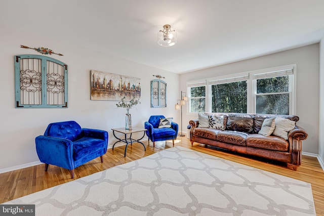 living area featuring baseboards and wood finished floors